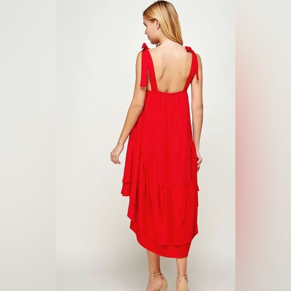 Strut & Bolt Double Layered Ruffle Hi Low Coral Dress Size L - Picture 3 of 7